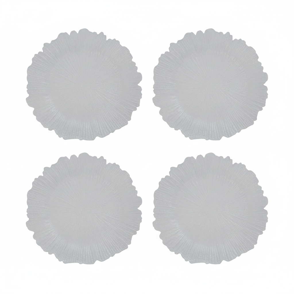 Set of Four 33cm Dia White Reef Charger Plates