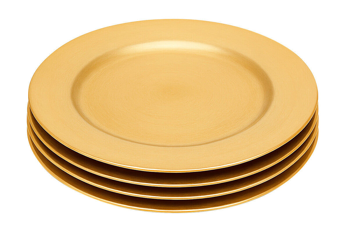 Set of Four 33cm Dia Gold Finish Flat Style Charger Plates