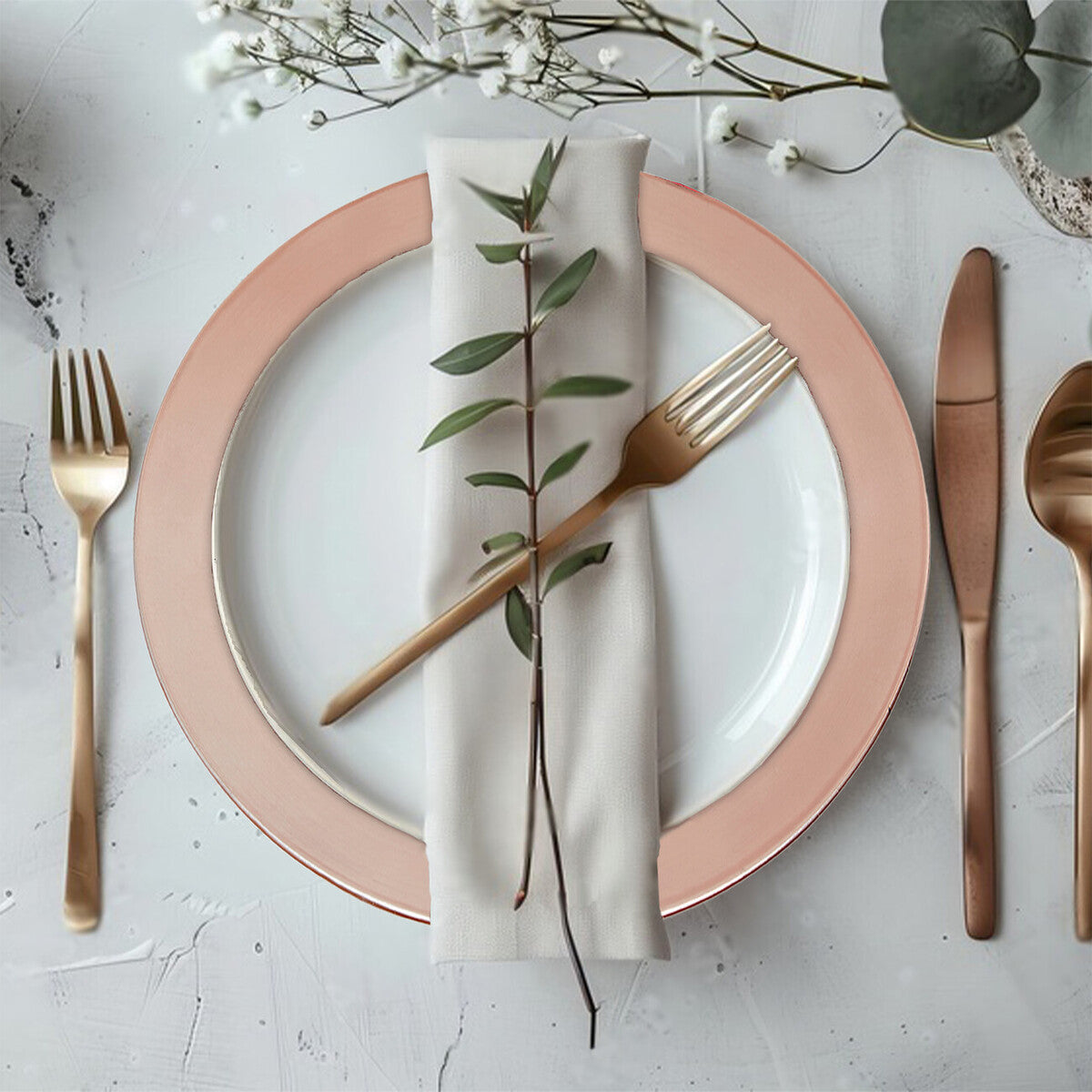 Set of Four 33cm Dia Rose Gold Flat Style Charger Plates