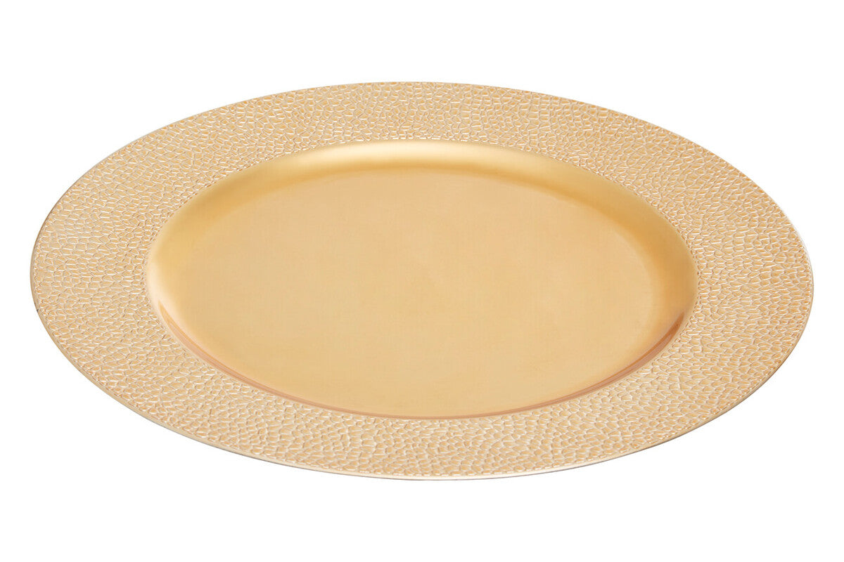 Set of Four 33cm Dia Gold Finish Pebble Effect Charger Plates
