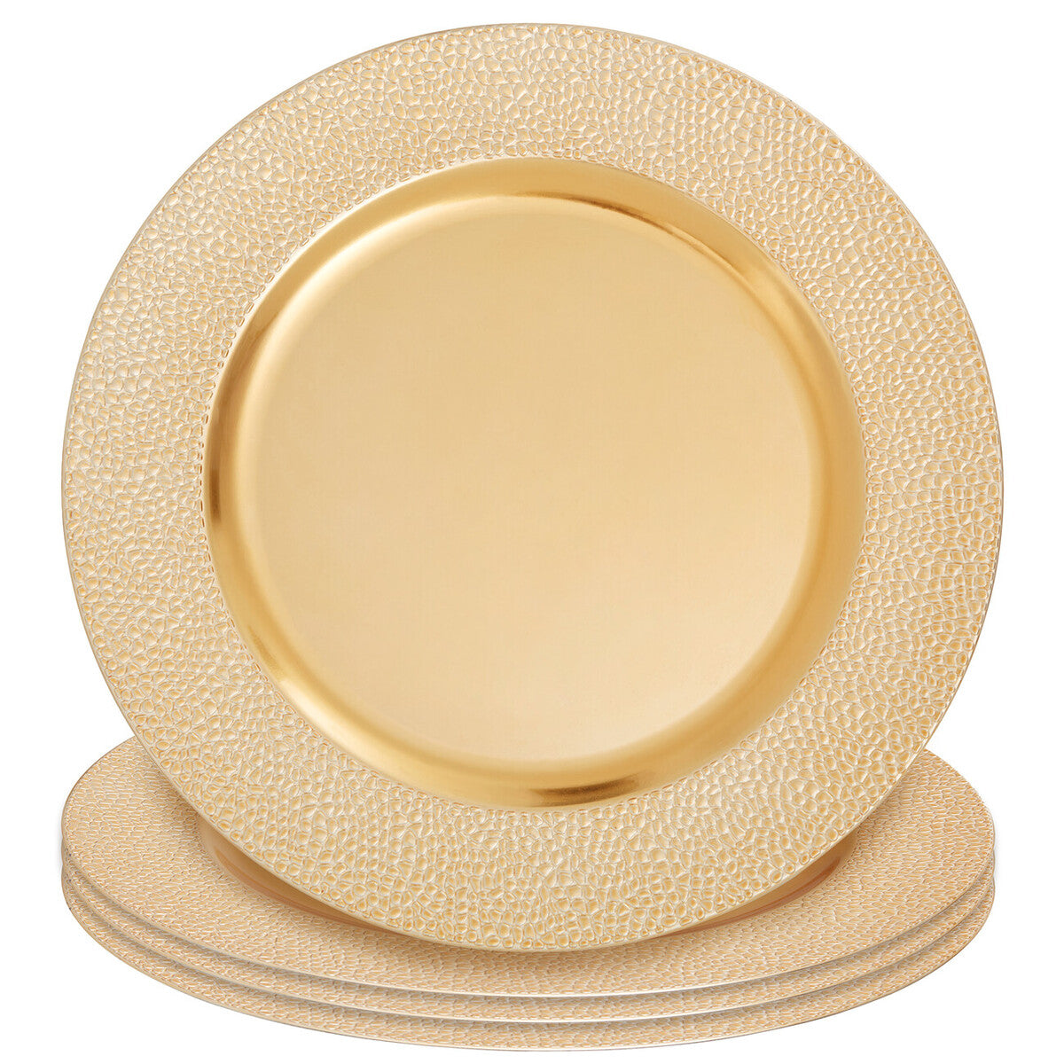 Set of Four 33cm Dia Gold Finish Pebble Effect Charger Plates