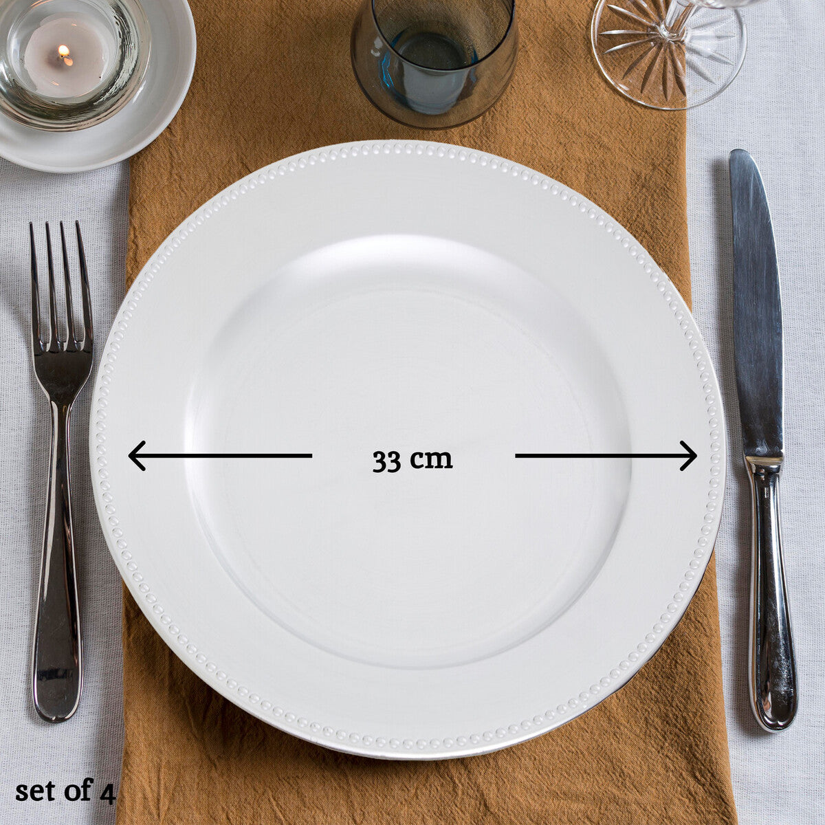 Set of Four 33cm Dia Silver Finish Dotted Charger Plates