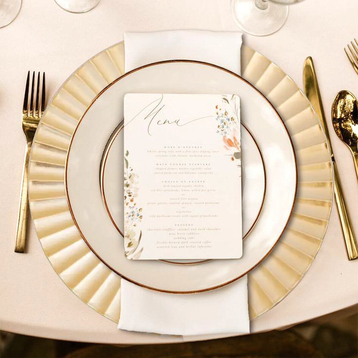 Set of Four 33cm Dia Gold Finish Wave Rim Charger Plates