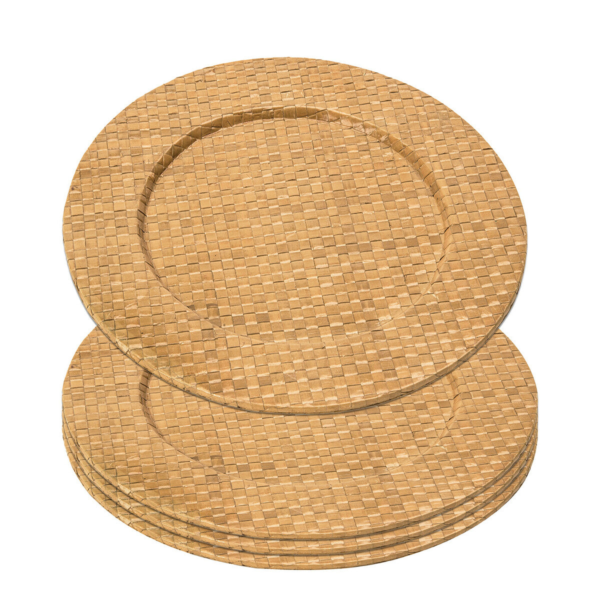 Set of Four 33cm Dia Pandanus Natural Charger Plates