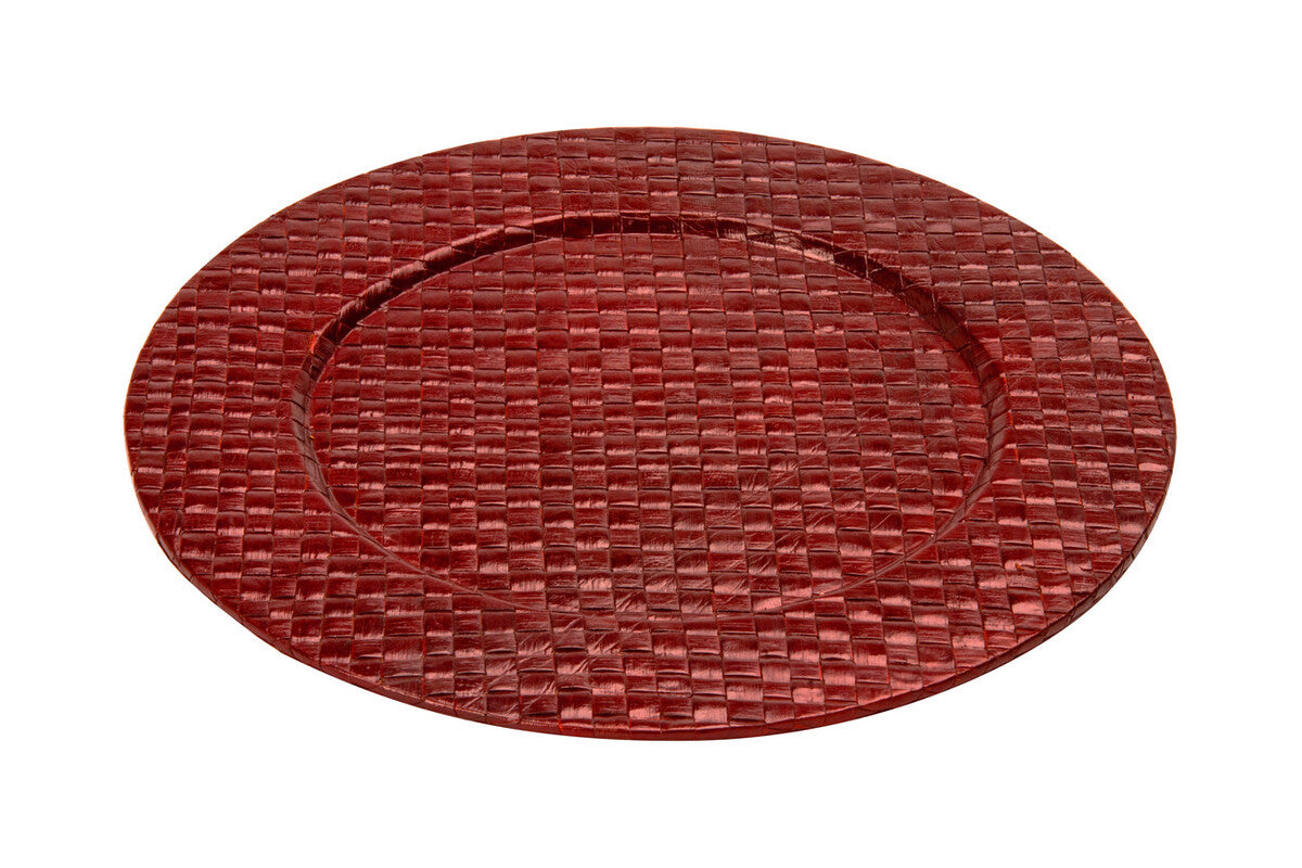 Set of Four 33cm Dia Pandanus Red Charger Plates