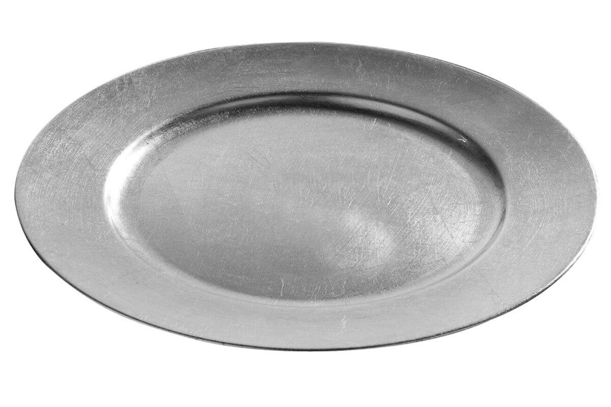 Set of Four 33cm Dia Flat Style Silver Decorative Charger Plates