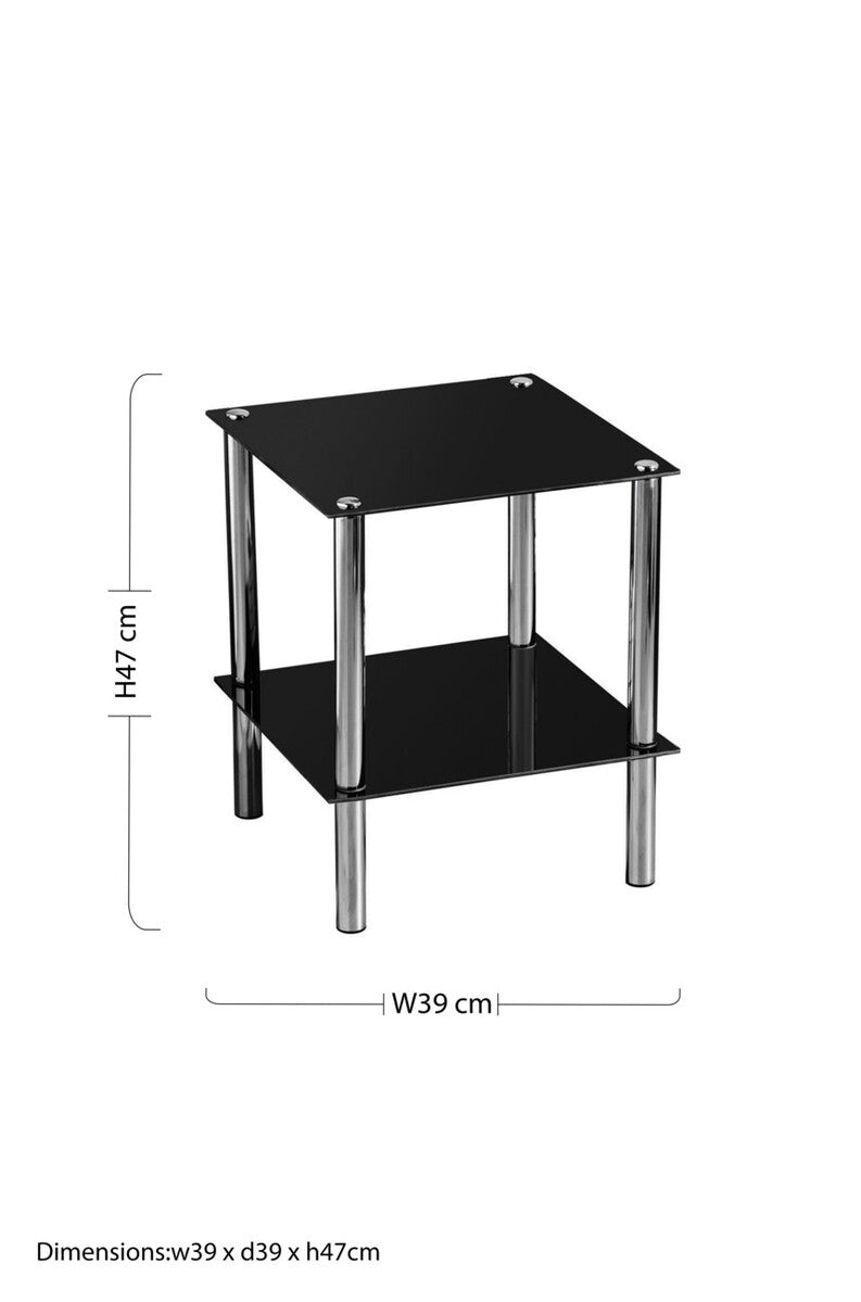 Adam 2 Tier Black Glass End Table