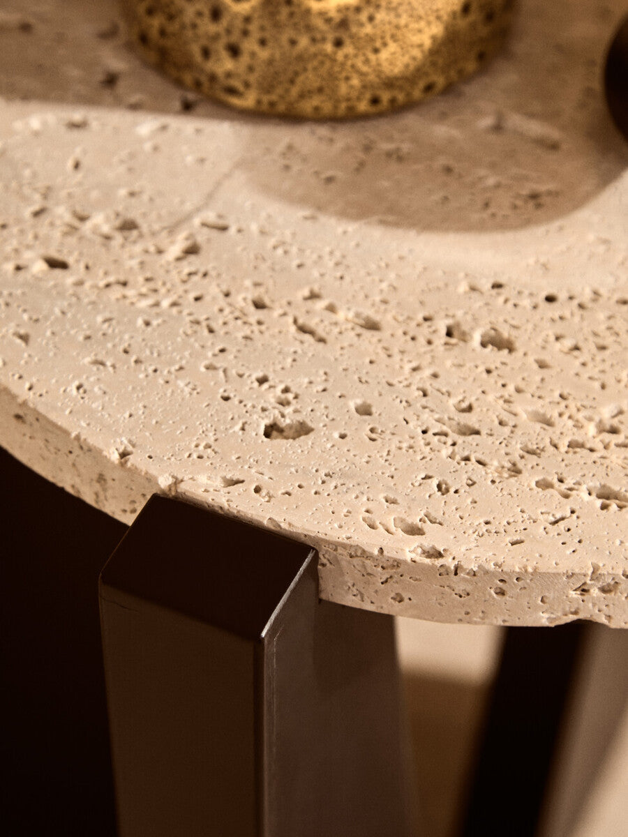 Winton Travertine Top Side Table With Acacia Wood Frame - Image 8