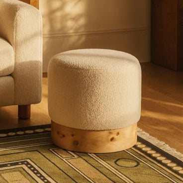 Mota Burl Wood And Cream Boucle Round Stool - Image 5