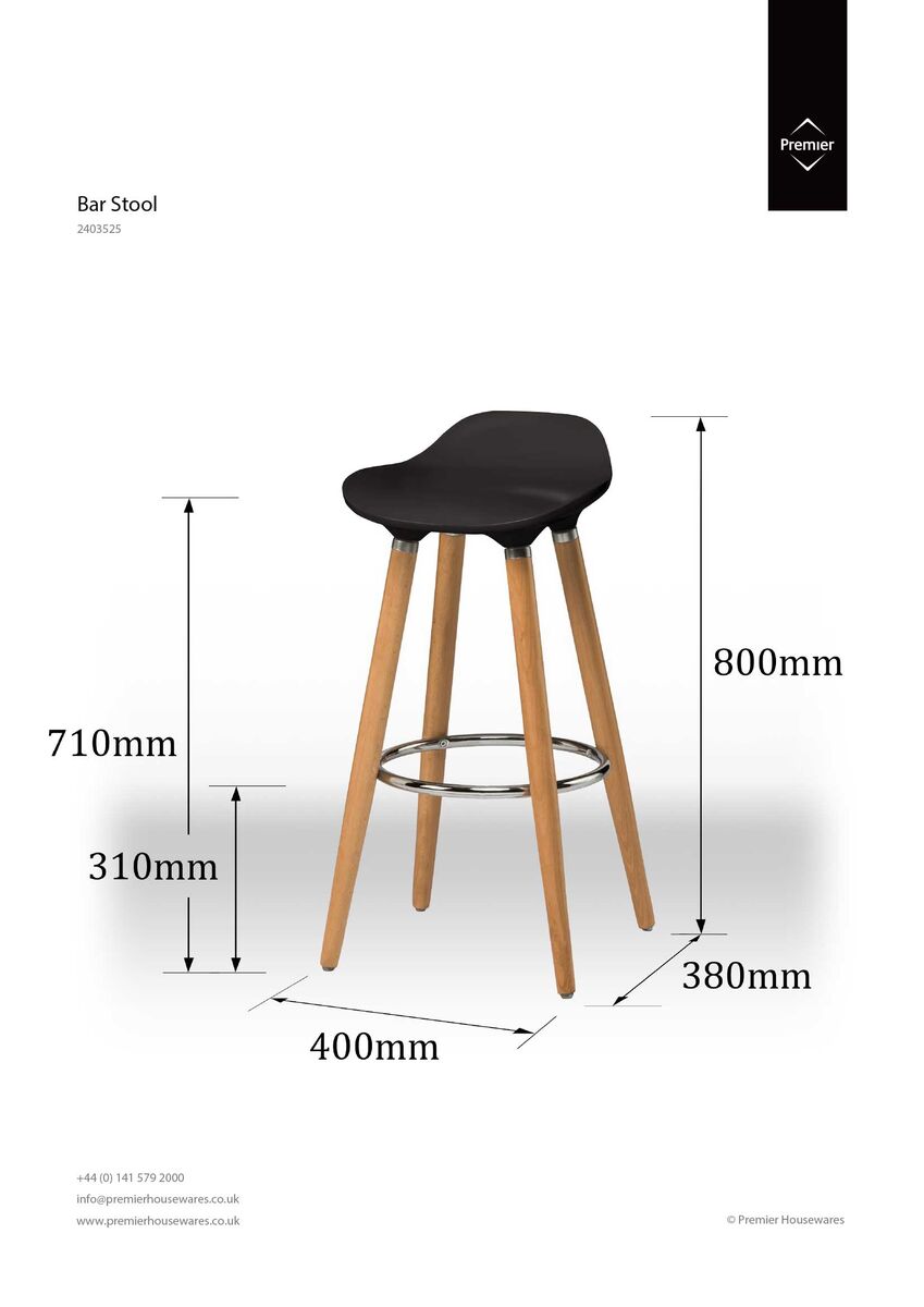 Stockholm Black Abs Beech Wood Bar Stool