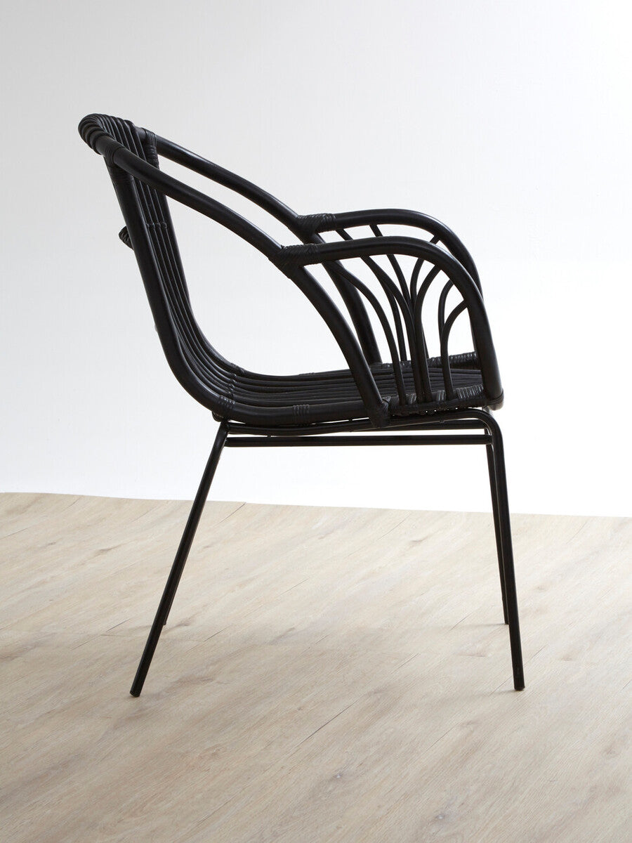 Black Natural Rattan Chair with Raised Sides | Lagom