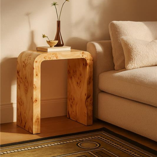 Mota Burl Wood Design Curved Side Table