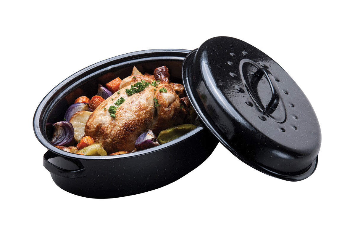 Carvara 37cm Black Enamel Small Self Basting Roaster with Rack