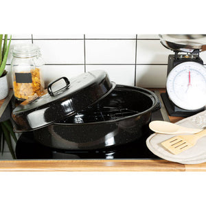 Carvara Black Enamel Large Casserole Dish