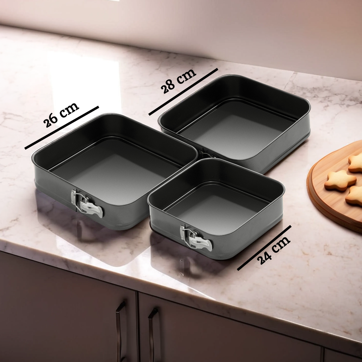 Mari Set Of 3 Spring Form Square Cake Tins