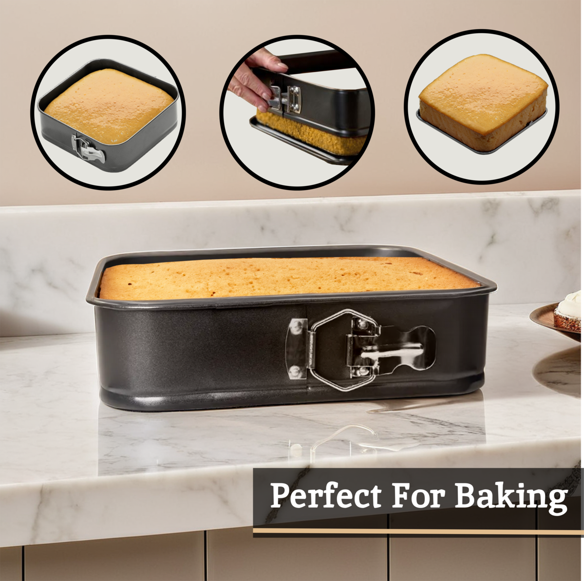 Mari Set Of 3 Spring Form Square Cake Tins