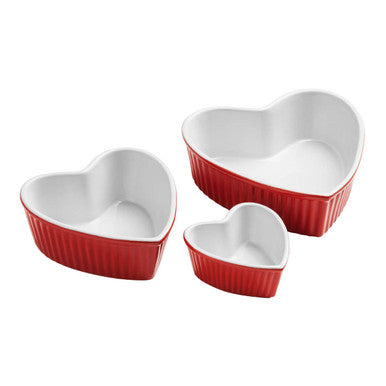 Amour Red Set Of 3 Heart Shape Oven Dishes