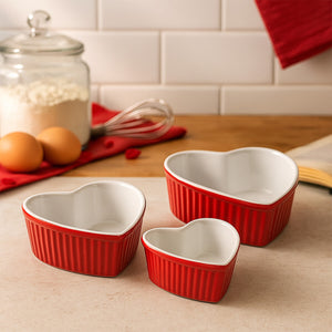 Amour Red Stoneware Oven Dish Set of 3 with Heart Shape