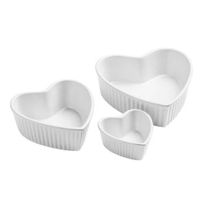 Amour White Stoneware Oven Dish Set of 3 with Heart Shape