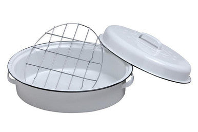 Carvara Oval Self White Enamel Basting Roaster