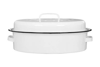 Carvara Oval Self White Enamel Basting Roaster