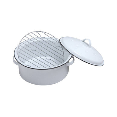 Carvara Round Self Basting White Enamel Roaster