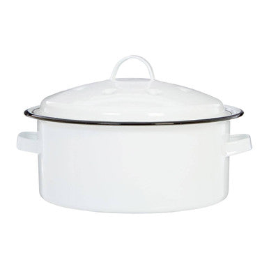 Carvara Round Self Basting White Enamel Roaster