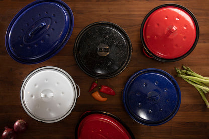 Carvara Round Self Basting White Enamel Roaster