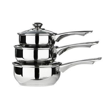 Crosse 3pc Mirrored Stainless Steel Pan Set With Glass Lids
