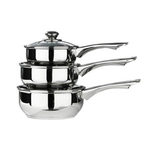 Crosse Set of 3 Stainless Steel Saucepans with Glass Lids