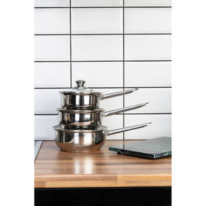 Crosse 3pc Mirrored Stainless Steel Pan Set With Glass Lids
