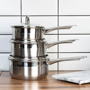 Set of 3 Stainless Steel Saucepan with Lids | Crosse