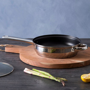 24cm Stainless Steel Non Stick Frypan With Glass Lid | Crosse