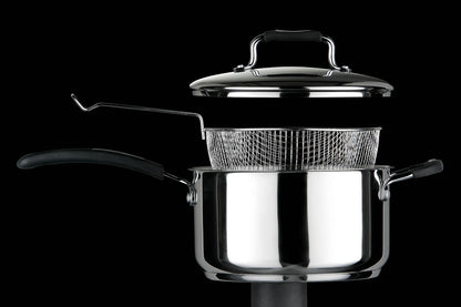 22 Cm Stainless Steel Chip Pan with Glass Lid and Wire Basket | Tenzo