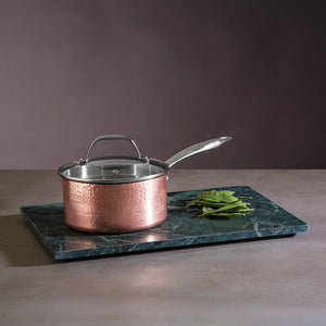 Small 16 Cm Hammered Copper Finish Saucepan with Lid | Minerva