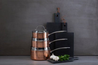 Small 16 Cm Hammered Copper Finish Saucepan with Lid | Minerva