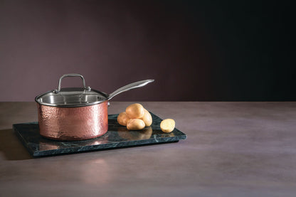 Medium 18 Cm Hammered Copper Finish Saucepan with Lid | Minerva