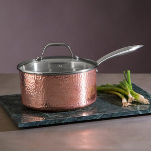 Copper Finish Large 20 Cm Hammered Saucepan with Lid | Minerva