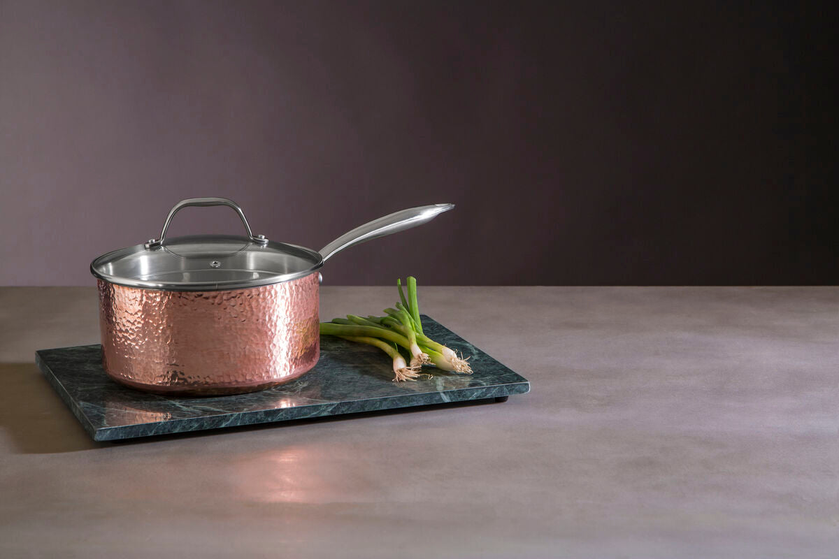 Copper Finish Large 20 Cm Hammered Saucepan with Lid | Minerva