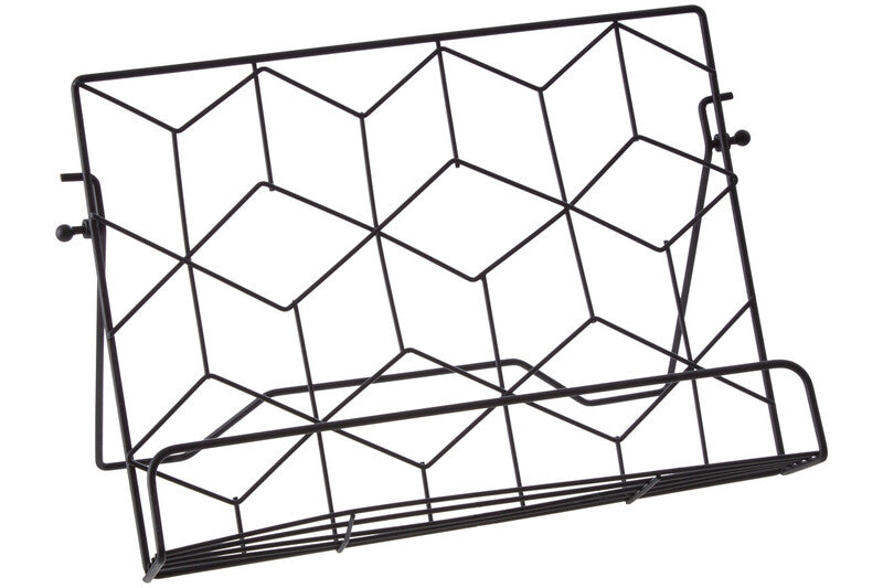 Black geometric wire wall shelf on a white background