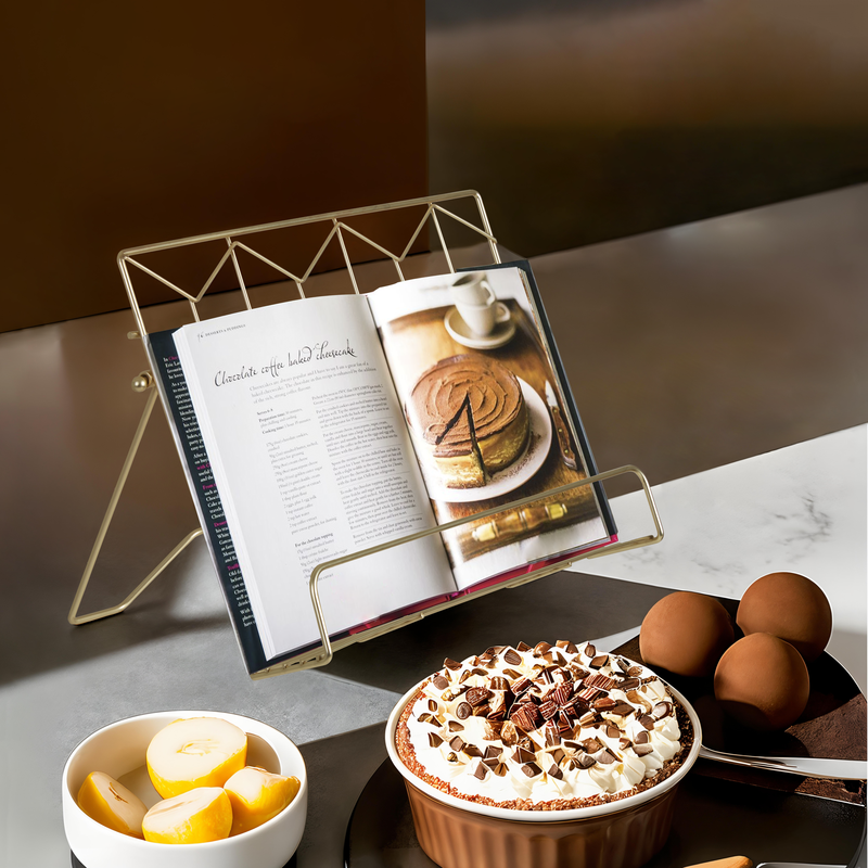 Vertex Contour Matte Gold Finish Cookbook Stand