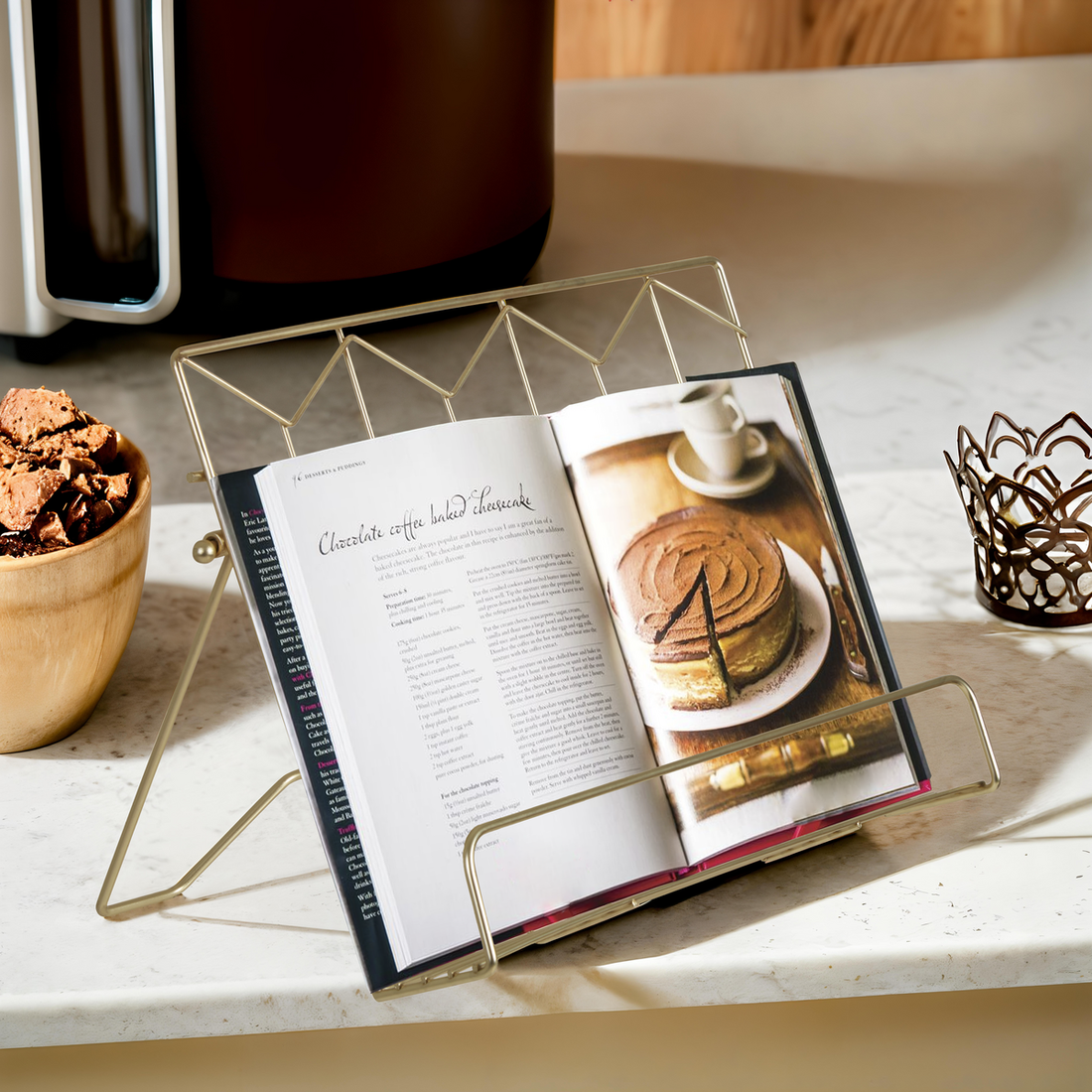 Vertex Contour Matte Gold Finish Cookbook Stand