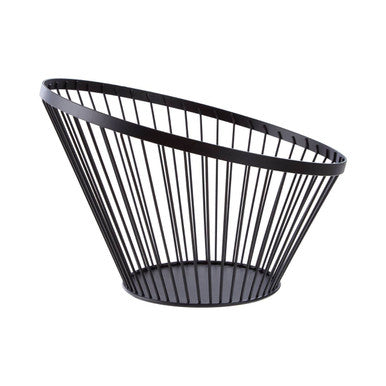Black wire basket on a white background