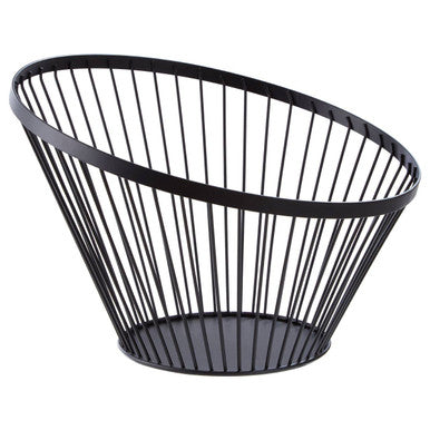 Black wire basket on a white background