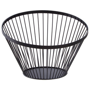 Black wire basket on a white background