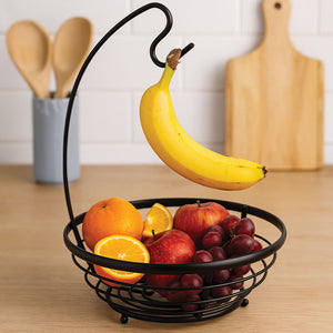 Matt Black Fruit Basket with Banana Hanger | Emery