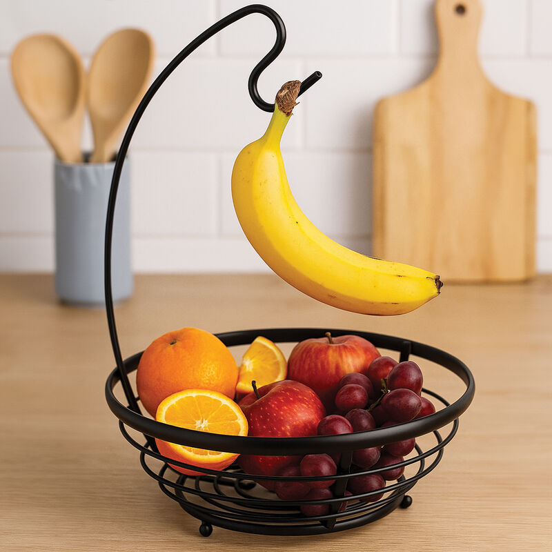 Emery Matt Black Fruit Basket with Banana Hanger