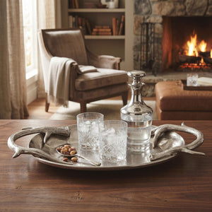 Antler Silver Aluminium Serving Tray with Antler Handles