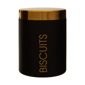 Black Enamel Biscuit Canister with Gold Lid | Liberty
