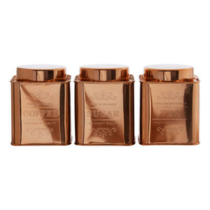 Chai Set of 3 Copper Finish Tea Coffee and Sugar Storage Canisters
